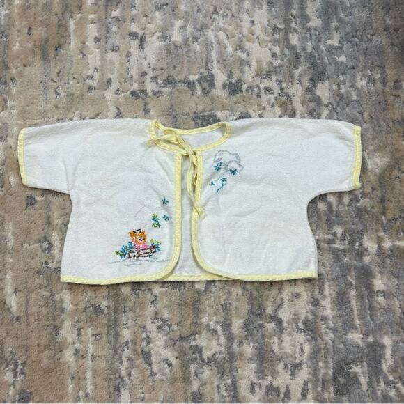 Vintage 1950’s Embroidered Kitten Baby Diaper Shirt Jacket - Picture 1 of 6